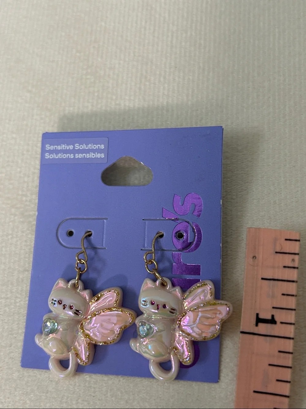 Claire's Pink Iridescent Cat Fairy Drop Earrings for girls Cat Jewelry earrings